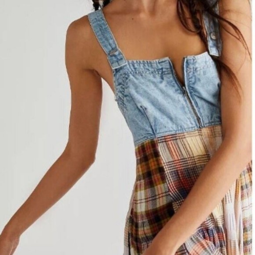 Free People Plaid Maxi Dress - Blue and Brown - Picture 4 of 16